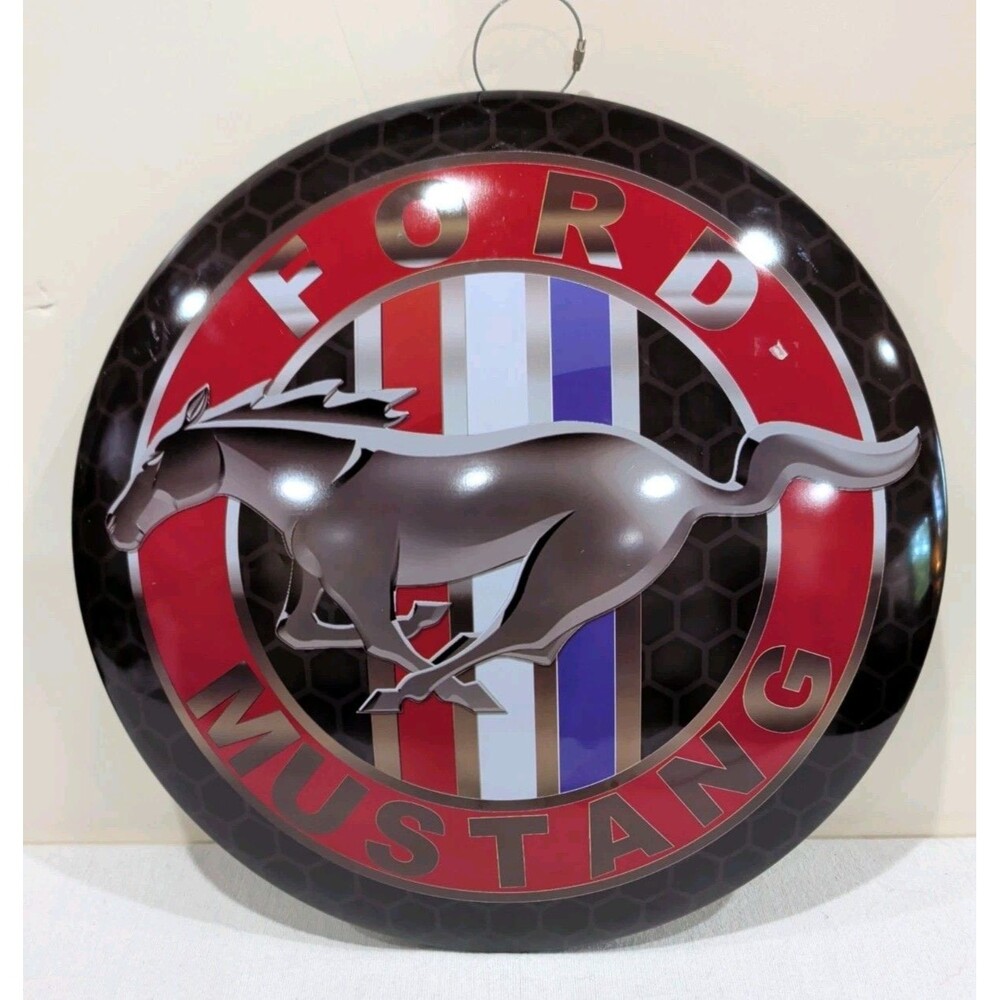 Ford Mustang 15" inch Dome Round Metal Button Sign Mancave Garage Barn